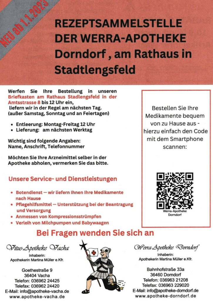 Flyer zur Rezeptsammelstelle der Apotheke Dorndorf