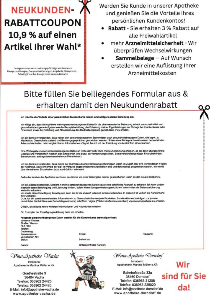 Flyer zur Rezeptsammelstelle der Apotheke Dorndorf